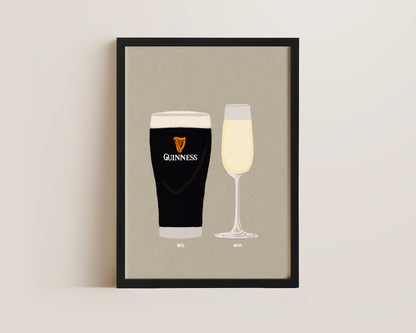 Guinness & Prosecco Glass Print