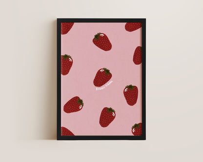 Pink Strawberry Wall Art Print