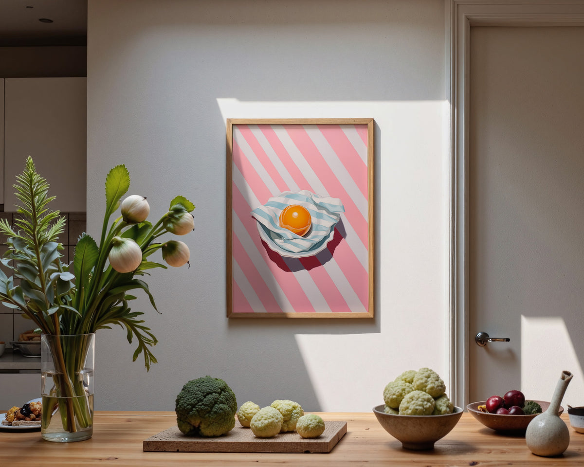 Pink Striped Egg Wall Art Print