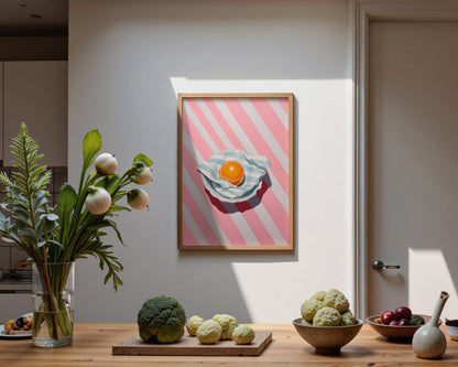 Pink Striped Egg Wall Art Print