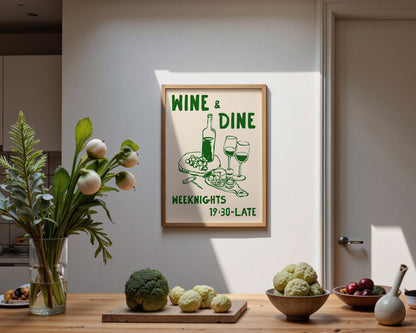 Wine & Dine In Green Print