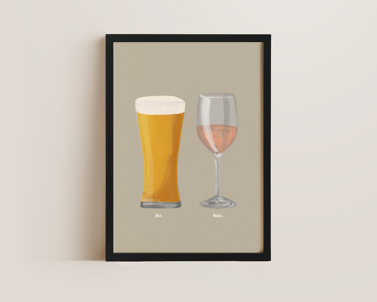 Beer No. 2 & Rose Wine Couples Drink Print
