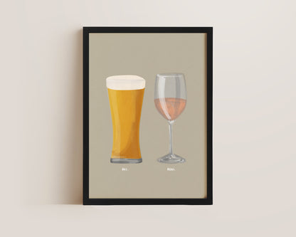 Beer No. 2 & Rose Wine Couples Drink Print