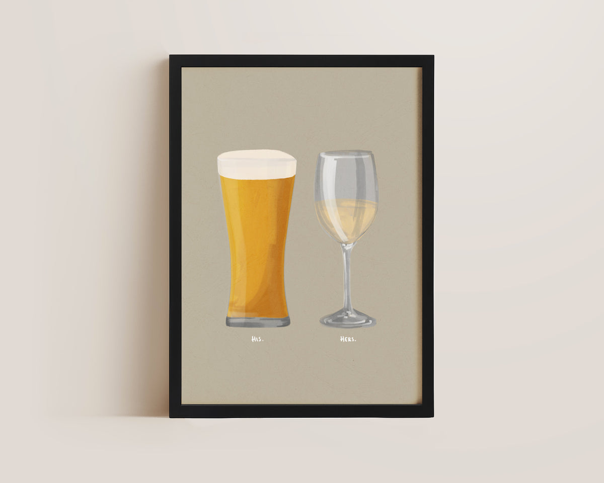 Beer No. 2 & White Wine Couples Drink Print