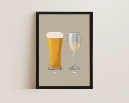 Beer No. 2 & White Wine Couples Drink Print