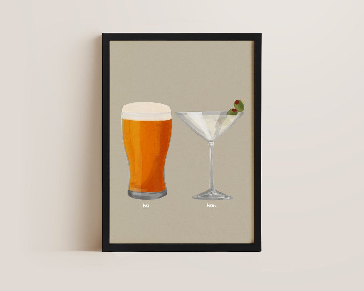 Beer & Dirty Martini Couples Drink Print