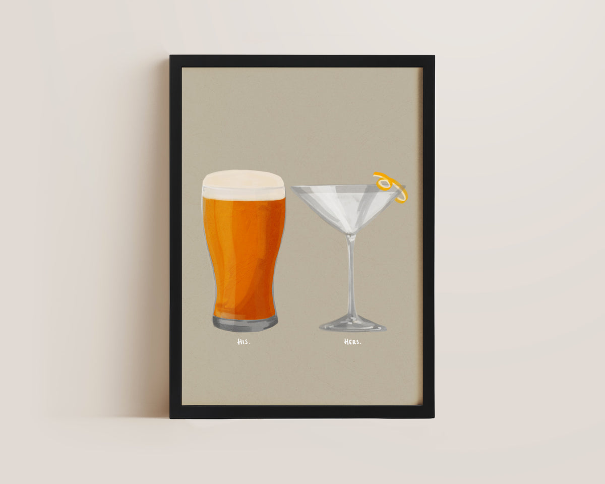 Beer & Dry Martini Couples Drink Print