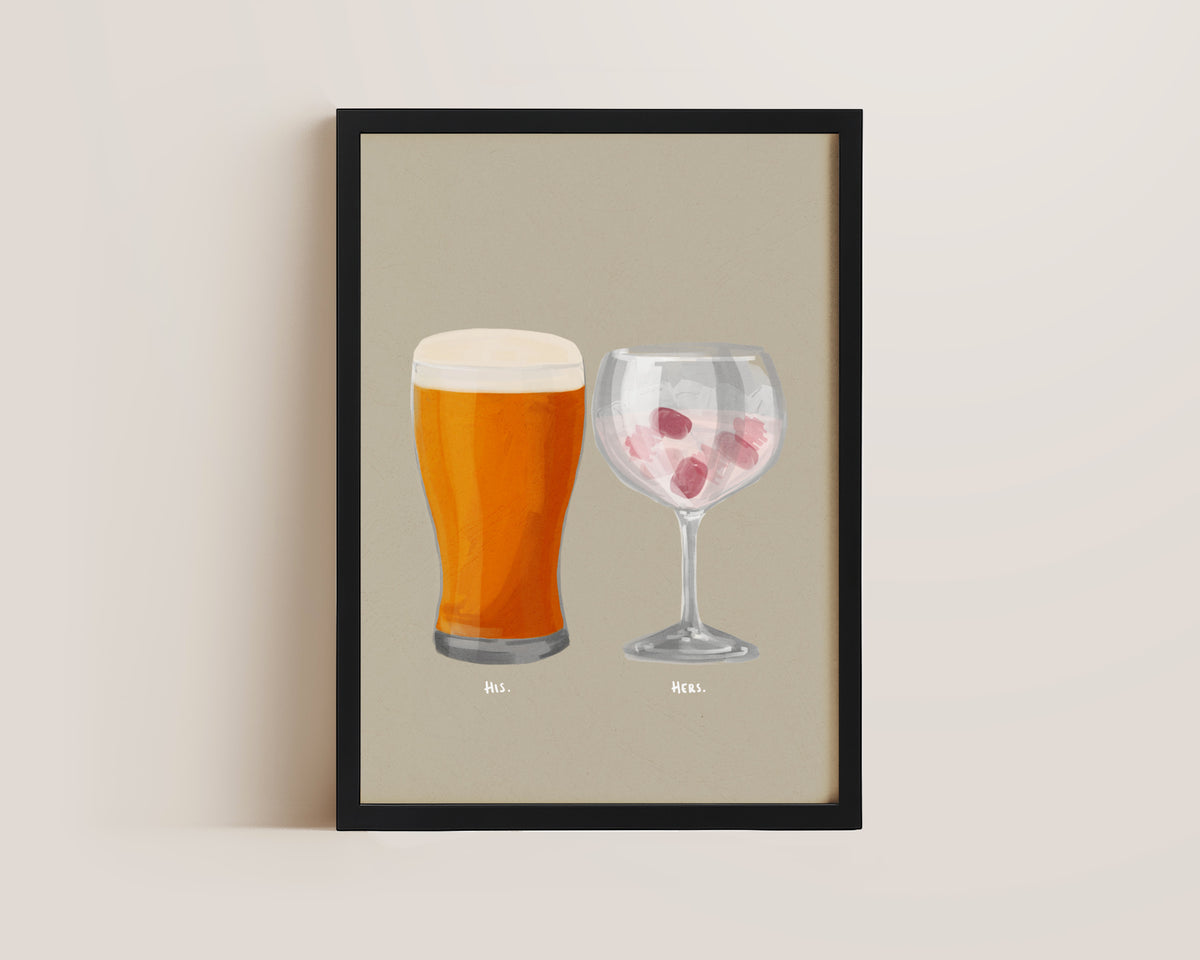 Beer & Pink Gin Couples Drink Print