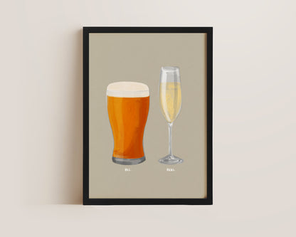 Beer & Prosecco Couples Drink Print