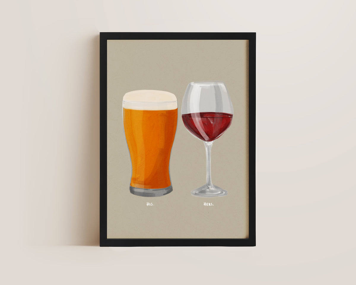 Beer & Red Wine Couples Drink Print