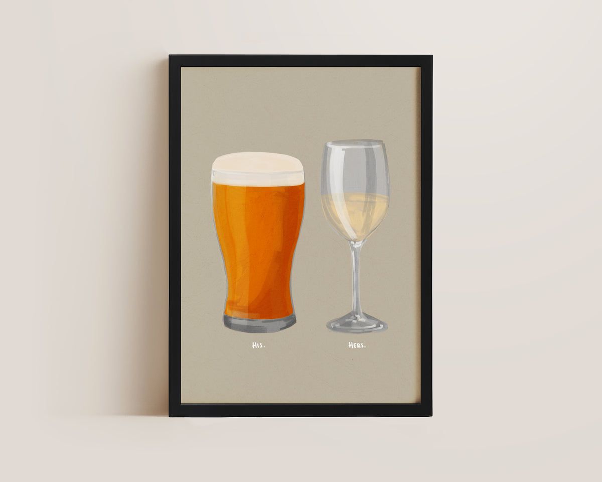 Beer & White Wine Couples Drink Print