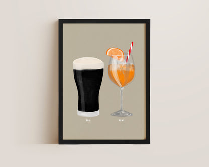 Black Stout & Aperol Spritz Couples Drink Print