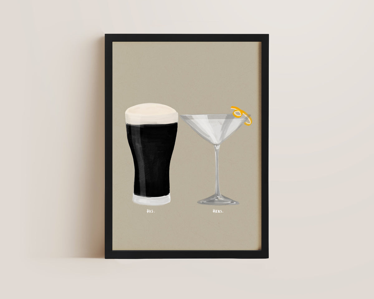 Black Stout & Dry Martini Couples Drink Print