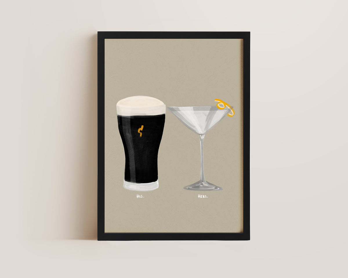Black Stout & Dry Martini Couples Drink Print