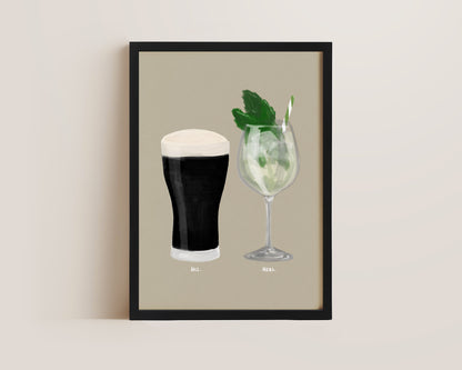 Black Stout & Hugo Spritz Couples Drink Print