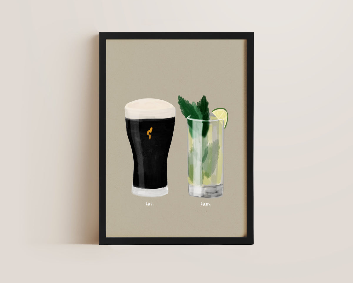 Black Stout & Mojito Couples Drink Print