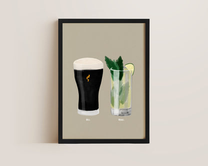 Black Stout & Mojito Couples Drink Print