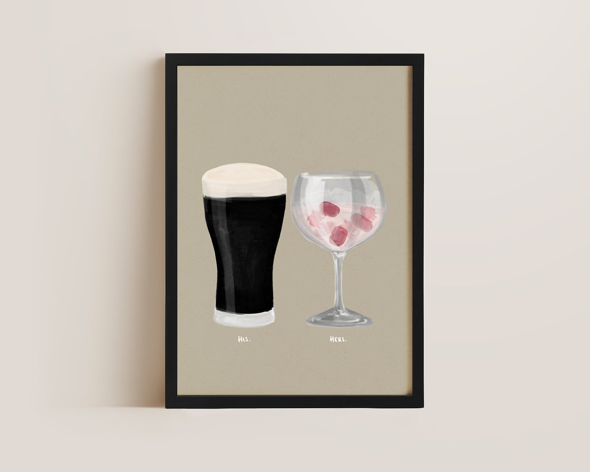 Black Stout & Pink Gin Couples Drink Print