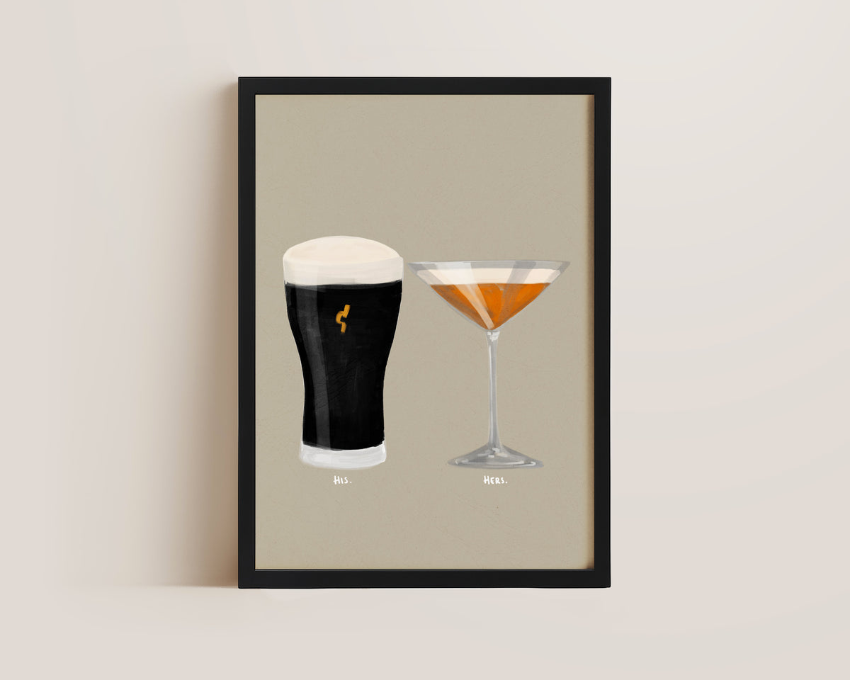 Black Stout & Pornstar Martini Couples Drink Print