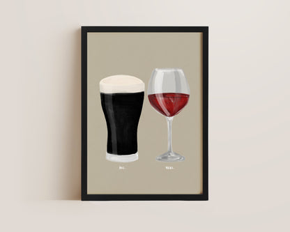Black Stout & Red Wine Couples Drink Print