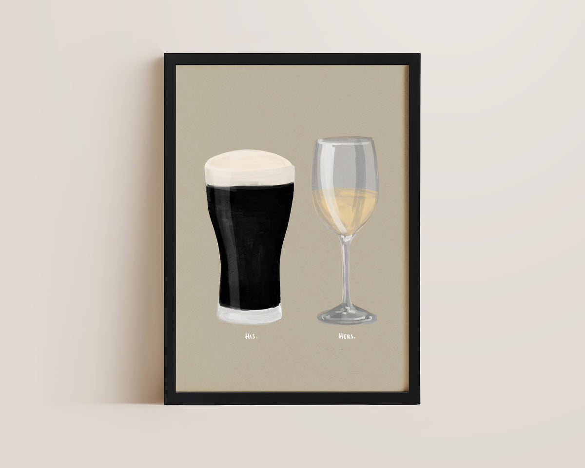 Black Stout & White Wine Couples Drink Print