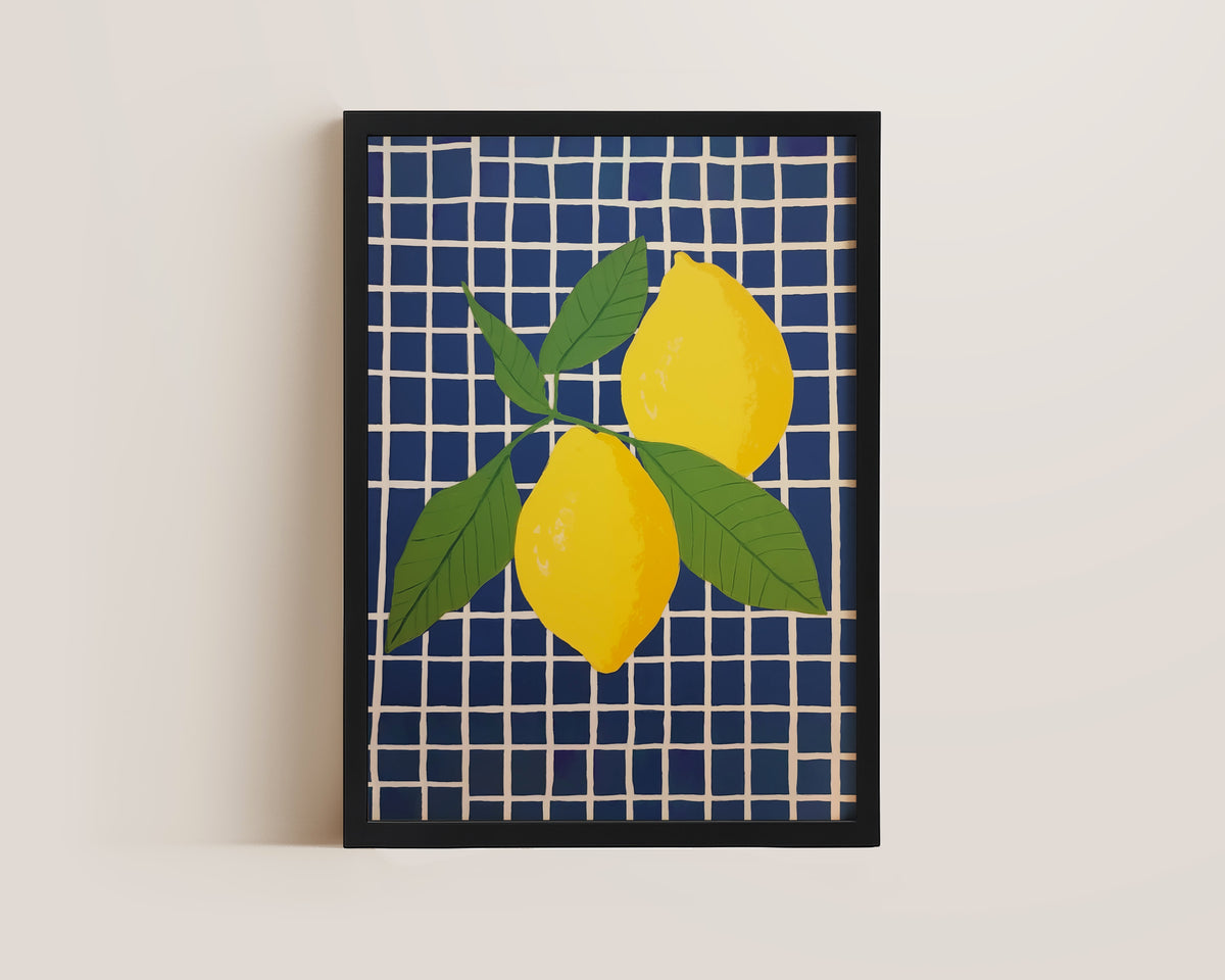 Blue Checked Lemons Print