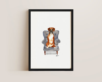 Boxer Dog in Chair Print