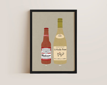 Budweiser & White Chicken Wine Print
