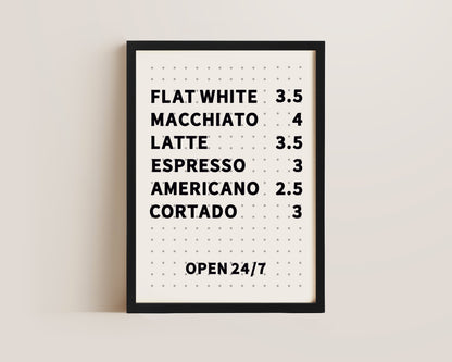 Coffee Menu Board Print