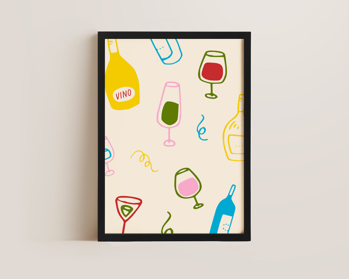 Colourful Wine Glasses Print