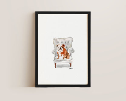 English Bulldog in Chair Print
