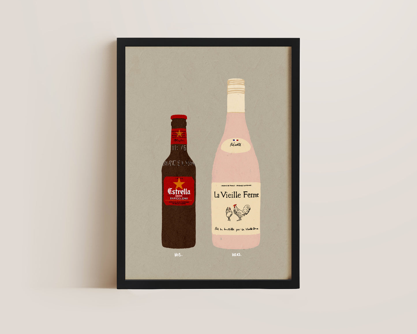 Estrella Bottle & Chicken Wine Print