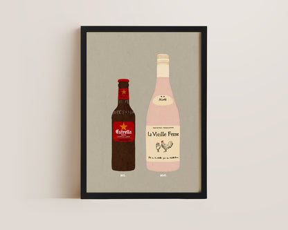 Estrella Bottle & Chicken Wine Print