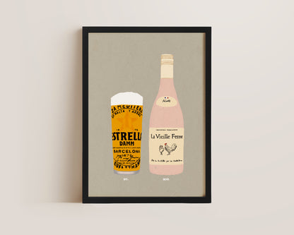 Estrella & Chicken Wine Print