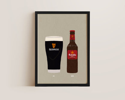 Guinness & Estrella Bottle Print