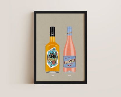 Lambs Spiced Rum & Jam Shed Rose Print