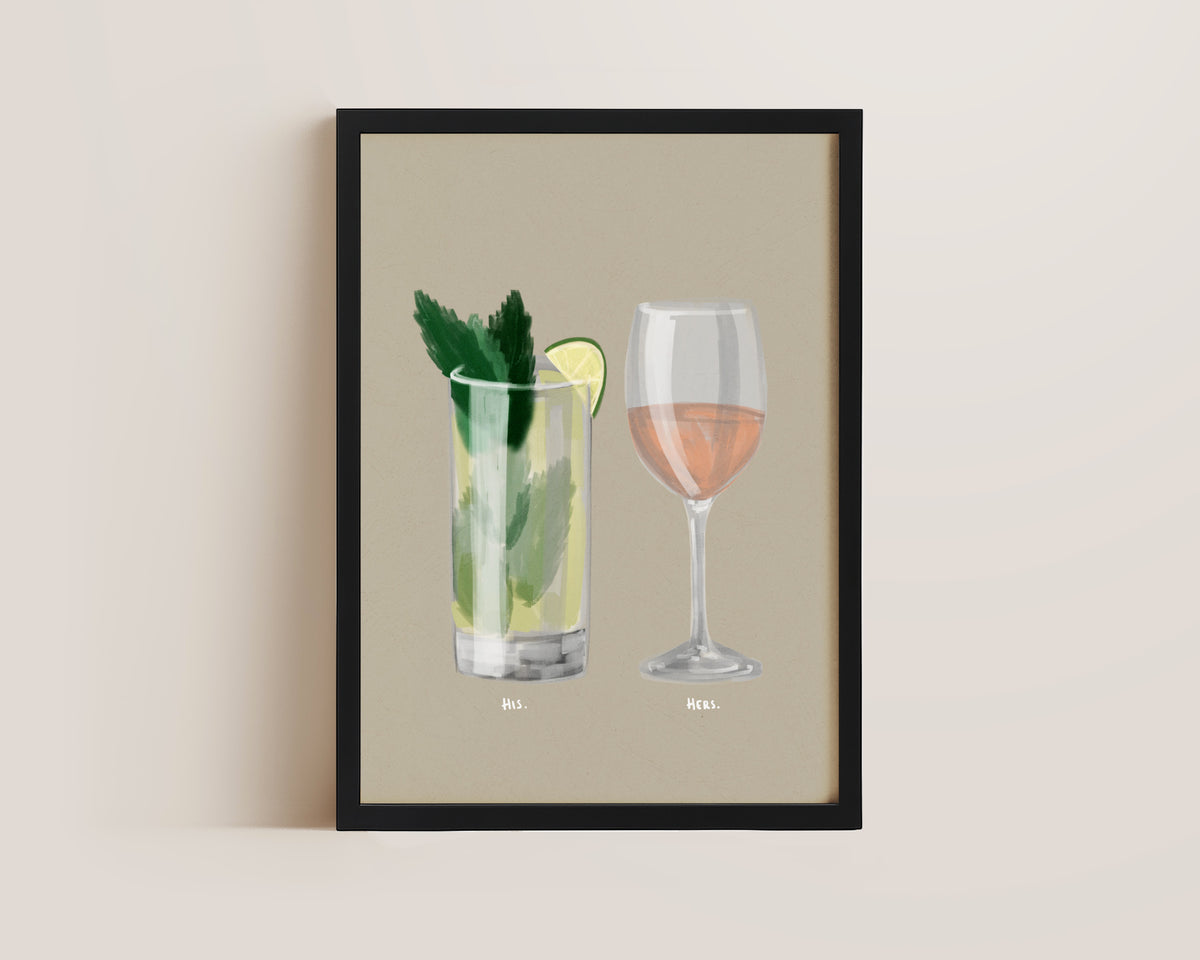 Mojito & Rose Wine Couples Drink Print