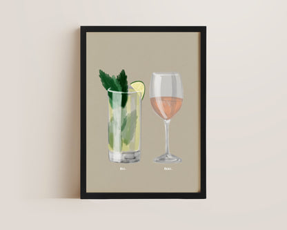 Mojito & Rose Wine Couples Drink Print