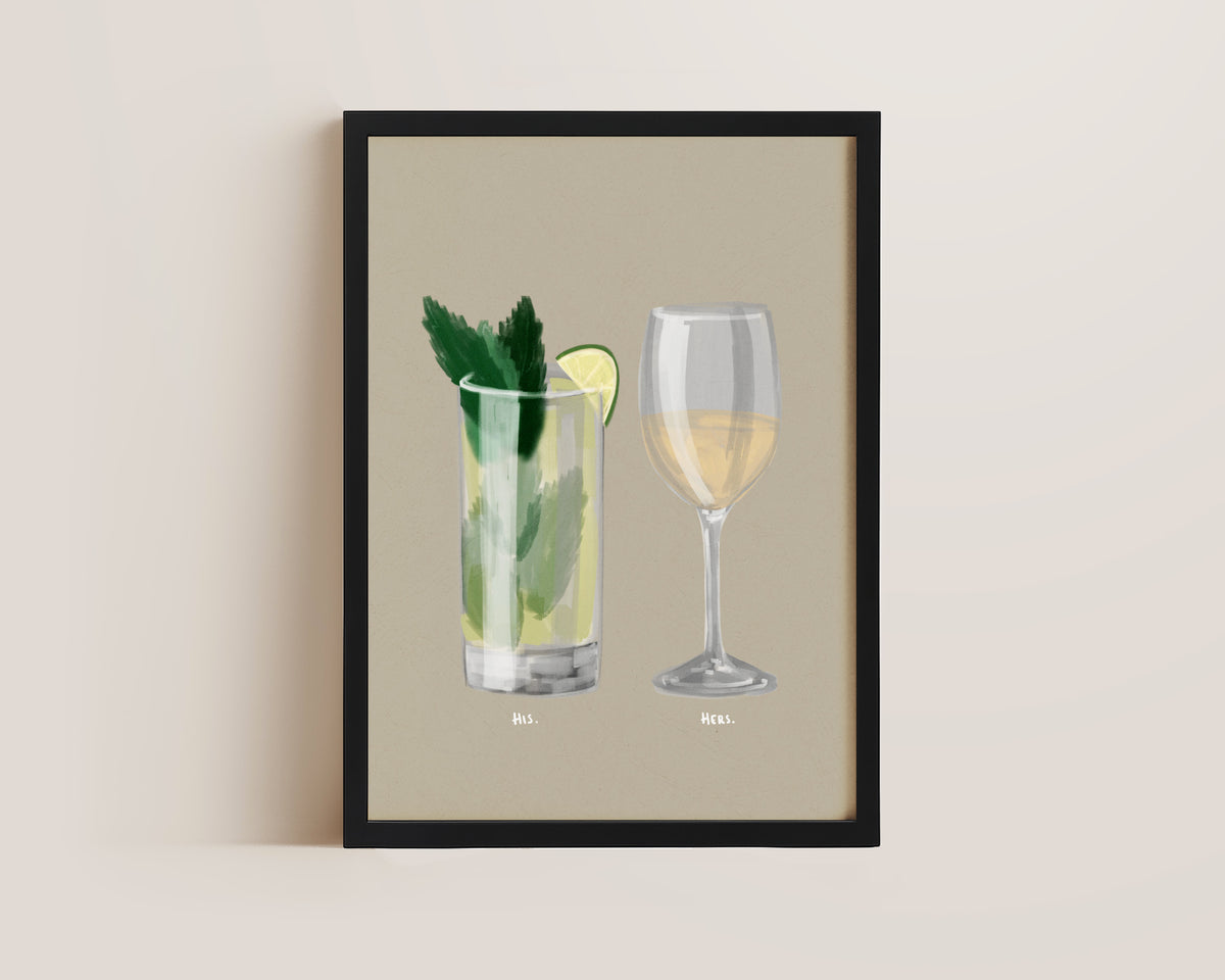 Mojito & White Wine Couples Drink Print