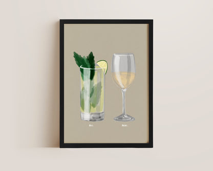 Mojito & White Wine Couples Drink Print