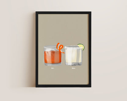 Old Fashioned & Margarita Couples Drink Print