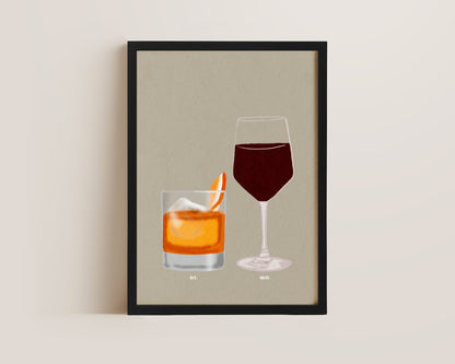 Old Fashioned & Red Wine Print