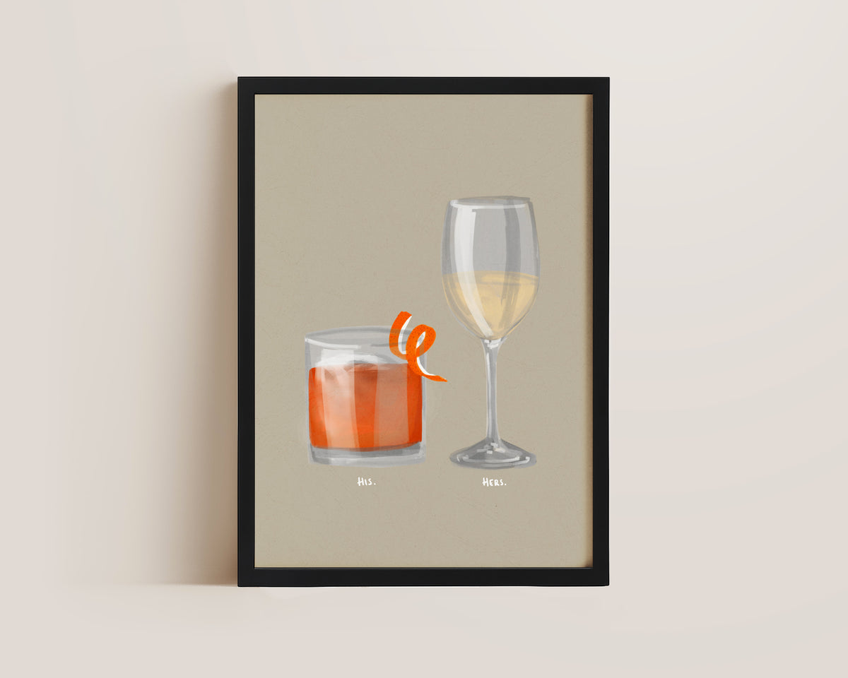 Old Fashioned & White Wine Couples Drink Print
