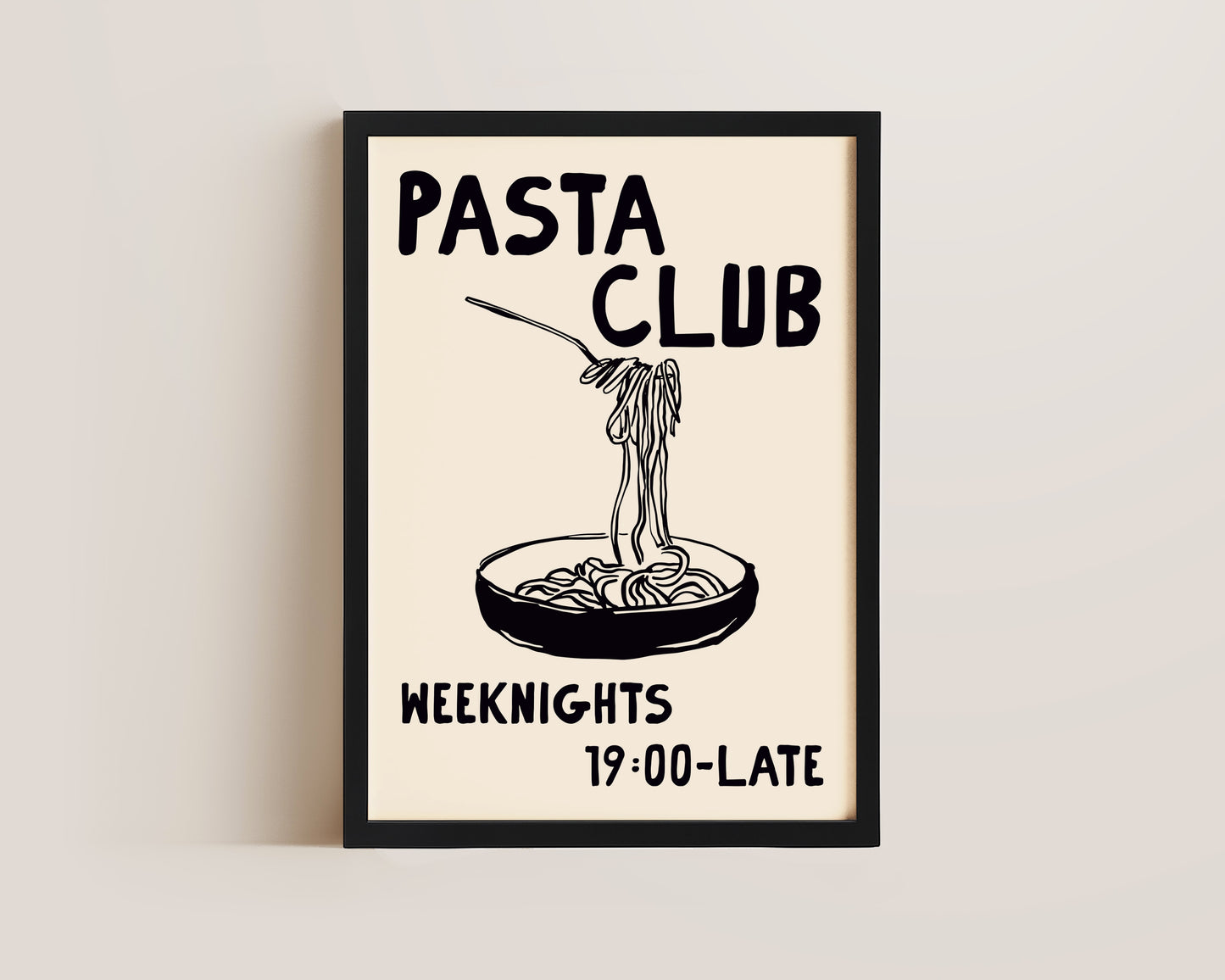 Pasta Club Black Wall Art Print
