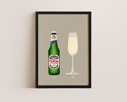 Peroni Bottle & Champagne Print