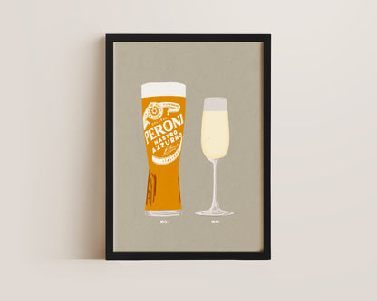 Peroni & Prosecco Glass Print