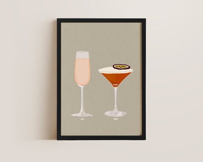 Pink Prosecco Glass & Pornstar Martini Print