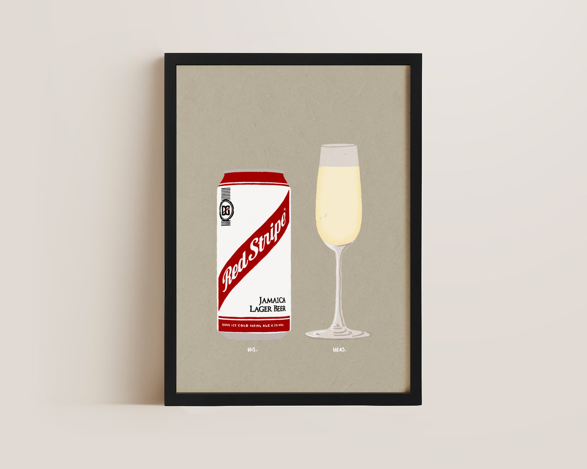 Red Stripe & Prosecco Glass Print