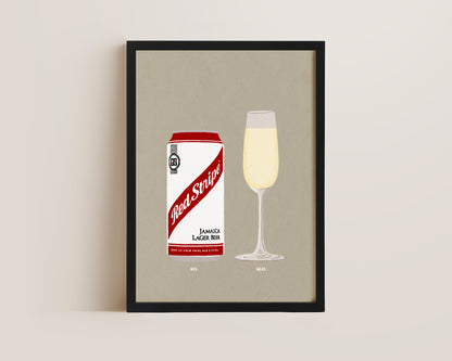 Red Stripe & Prosecco Glass Print