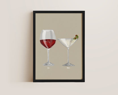 Red Wine & Dirty Martini Couples Drink Print